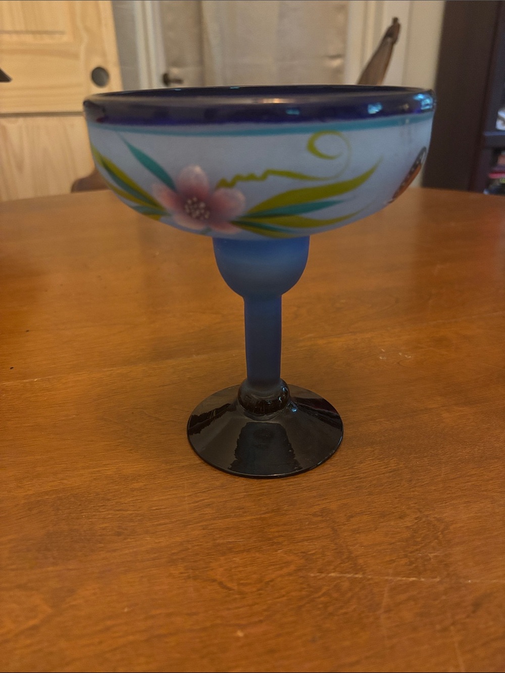 : Vintage Hand-Blown & Hand-Painted Mexican Margarita Glass